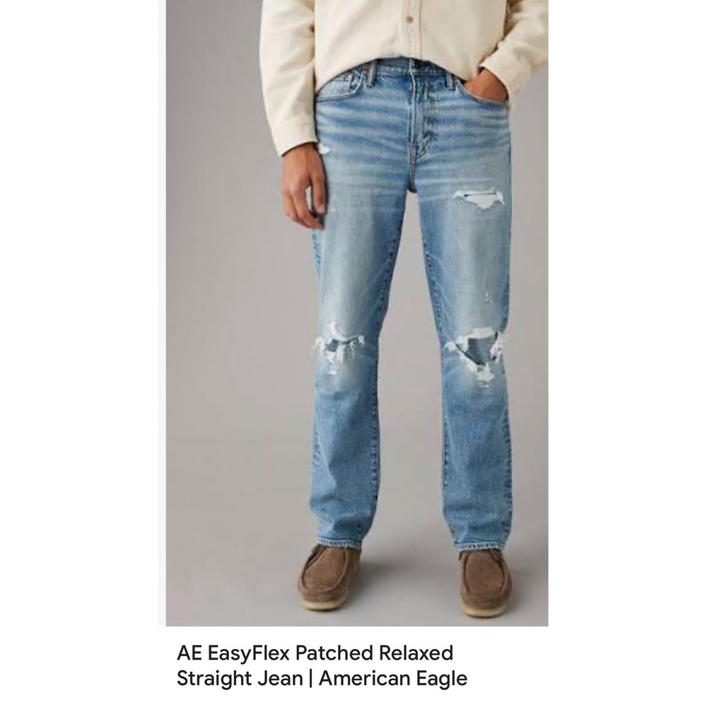 American Eagle EasyFlex Relaxed Straight Jeans Mens 34x32 Distressed Preloved
